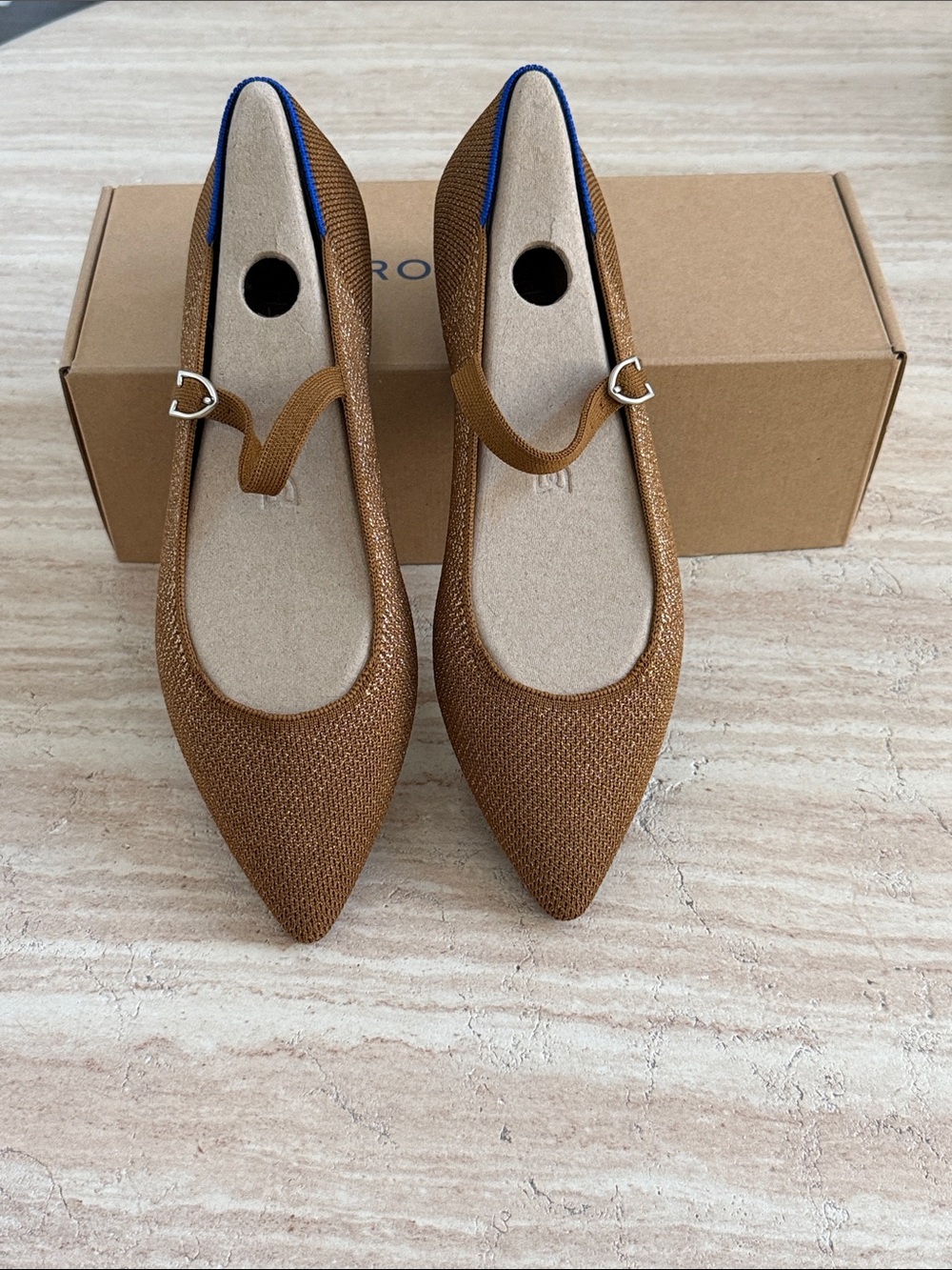 Rothy's Pointed Mary Jane Flats in Brown with Buckle Strap
